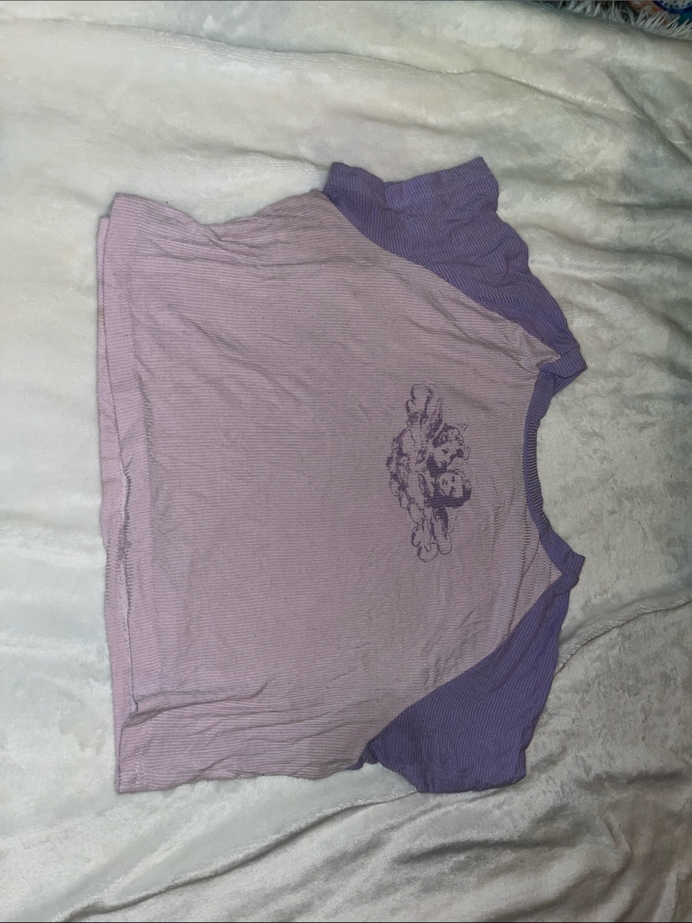 SHEIN Lavender Two-Tone Floral Graphic Tee